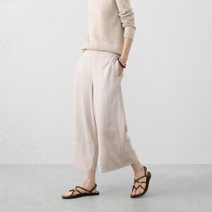Wide-Leg Linen-Blend Cropped Pull-on Pant in Flax